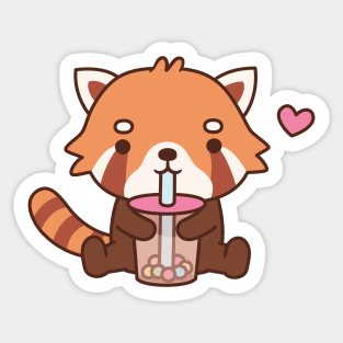 Cute Red Panda Drinking Bubble Tea Sticker